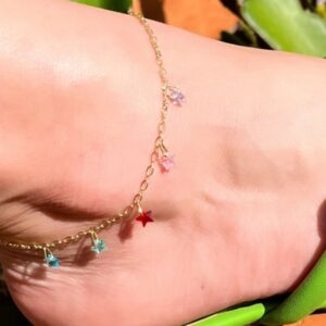 Tornozeleira de Estrelas de Zircônias Banhado em Ouro 18k - Imagem 1